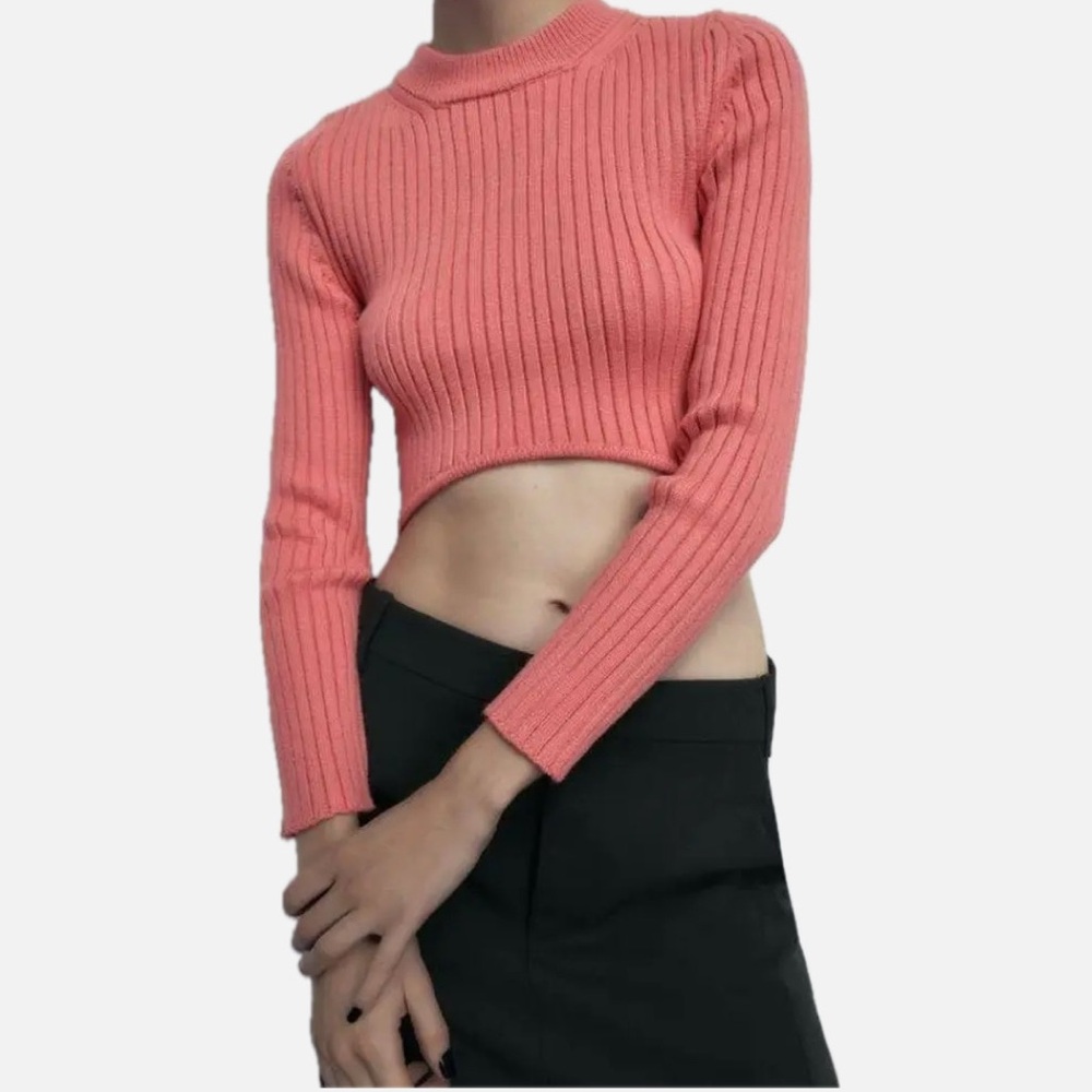 ZARA Rounded Hem Knit Sweater pink/ salmon pink